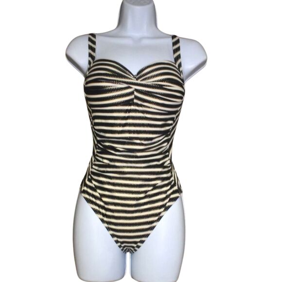 NipTuck Swim Multi Cup Black Striped One Piece Bathing Suit Size 6 - Picture 1 of 16